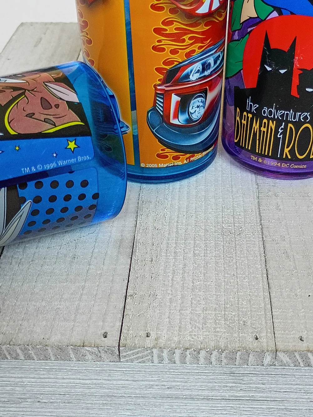 90s & 2000s Plastic Collector Cups Lot - Hot Wheels, Batman & Robin, Space Jam